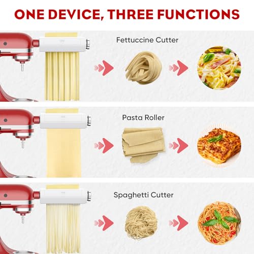 3-in-1 Pasta Attachment Set for KitchenAid Stand Mixer: Consists of Pasta Sheet Curler, Fettuccine Cutter, and Spaghetti Cutter