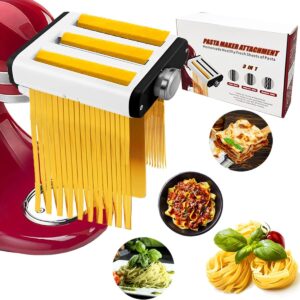 3-in-1 Pasta Maker Attachment for All KitchenAid Mixers – Contains Dough Curler and Spaghetti & Fettuccine Cutter for Do-it-yourself Contemporary Pasta