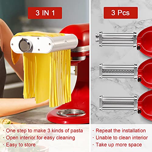 3-in-1 Pasta Maker Attachment Set for Kitchenaid Stand Mixers - Consists of Pasta Curler, Spaghetti Cutter, and Fettuccine Cutter by Jovan Dwelling