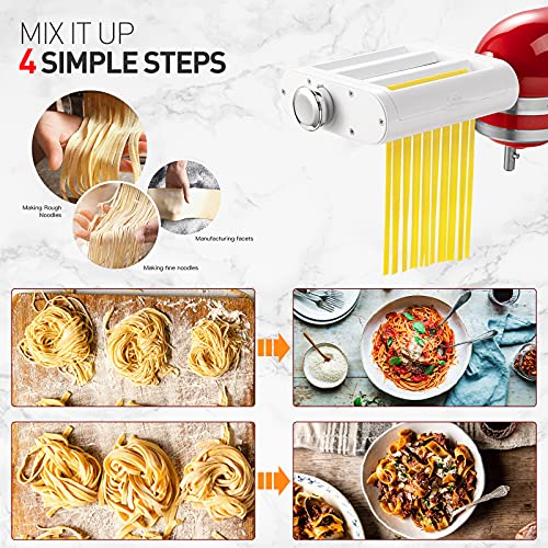 Antree 3-in-1 Pasta Maker Attachment Set for KitchenAid Stand Mixers – Contains Pasta Sheet Curler, Spaghetti Cutter, Fettuccine Cutter, and Cleansing Brush