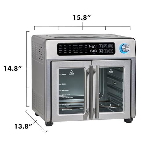 Emeril Lagasse 26 QT Outsized Air Fryer and Convection Toaster Oven with French Doorways, Stainless Metal End