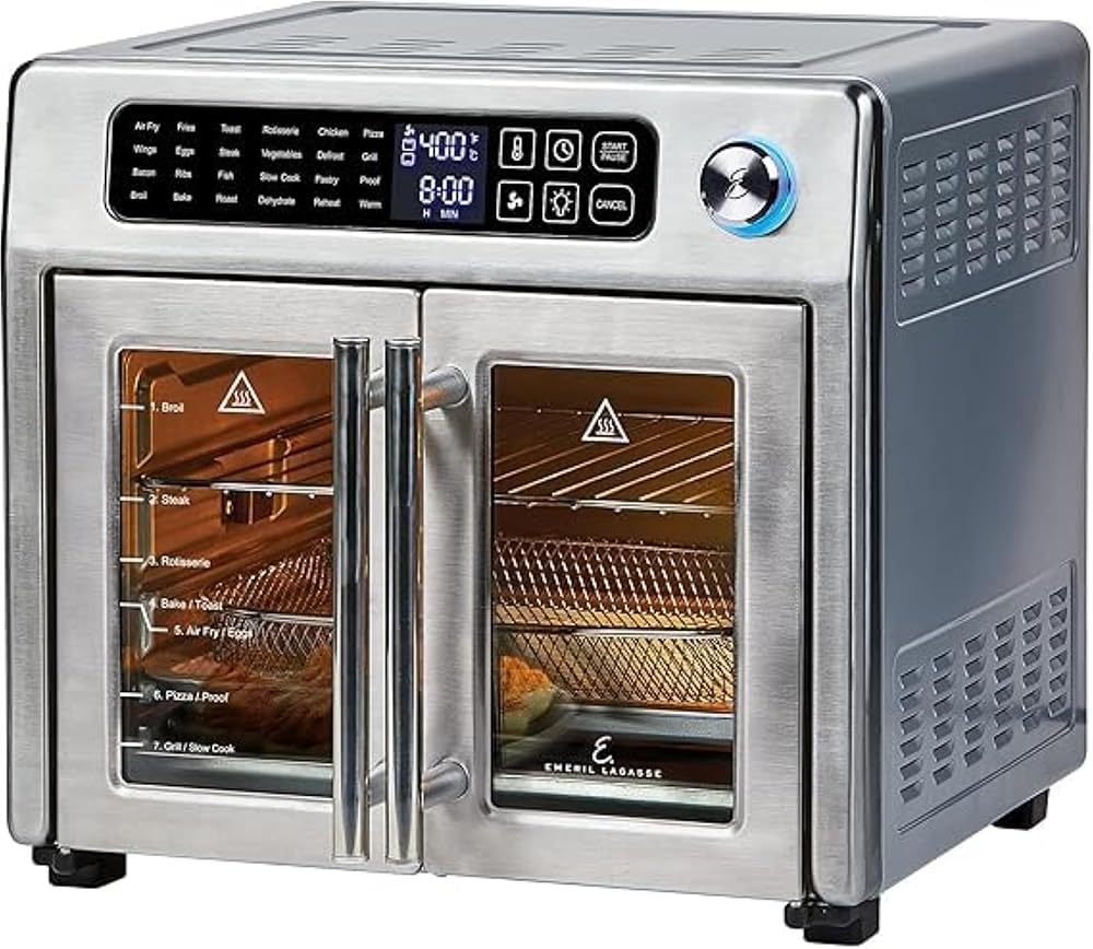 Emeril Lagasse 26 QT Outsized Air Fryer and Convection Toaster Oven with French Doorways, Stainless Metal End