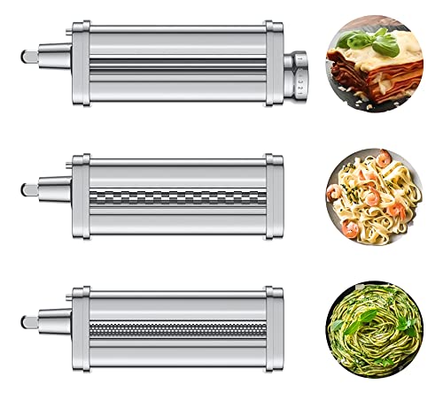 KitchenAid Stand Mixer Pasta Attachment Set, 3-Piece Equipment with Pasta Curler and Cutter for Genuine Spaghetti and Fettuccine, Sturdy Noodle Equipment by