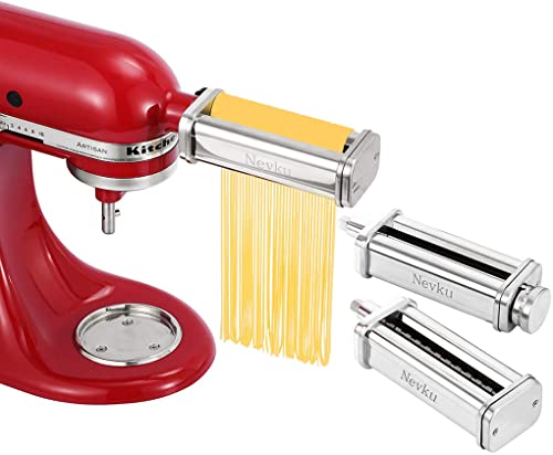 Pasta Maker Attachment Set for KitchenAid Stand Mixers – Contains Pasta Sheet Curler, Spaghetti Cutter, and Fettuccine Cutter by Nevku